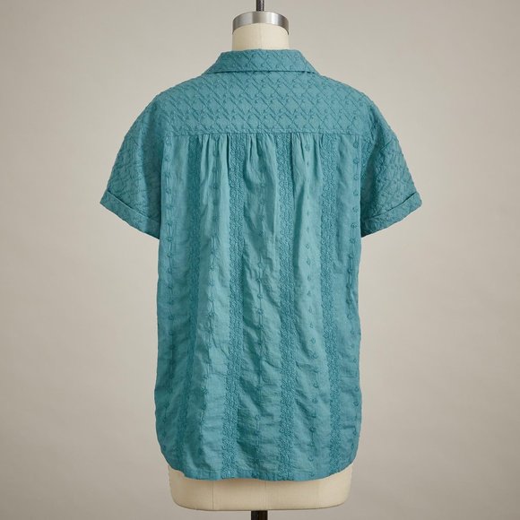 SUNDANCE cotton legendary lands Shirt split V Button front pockets embroidered - Picture 4 of 4